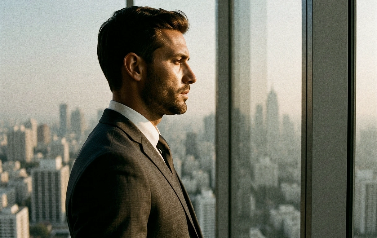 Professional looking out at the city skyline